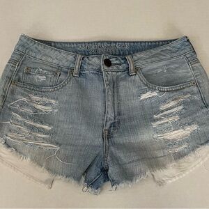 American Eagle Outfitters Hi-Rise Festival  Light Wash Distressed Jean Shorts